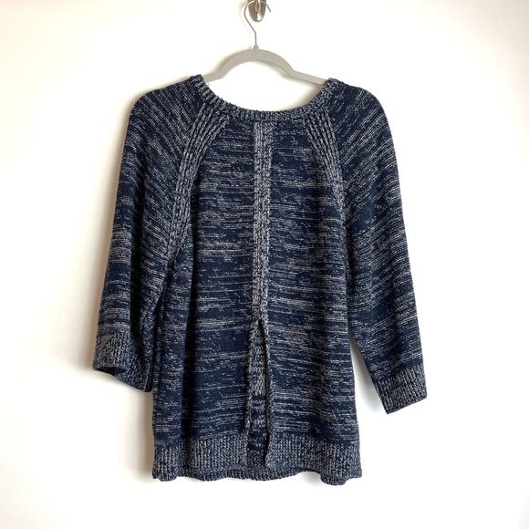 Massimo Dutti 3/4 Sleeve Sweater Split Back Size M Navy White Coastal Fisherman - Picture 2 of 9